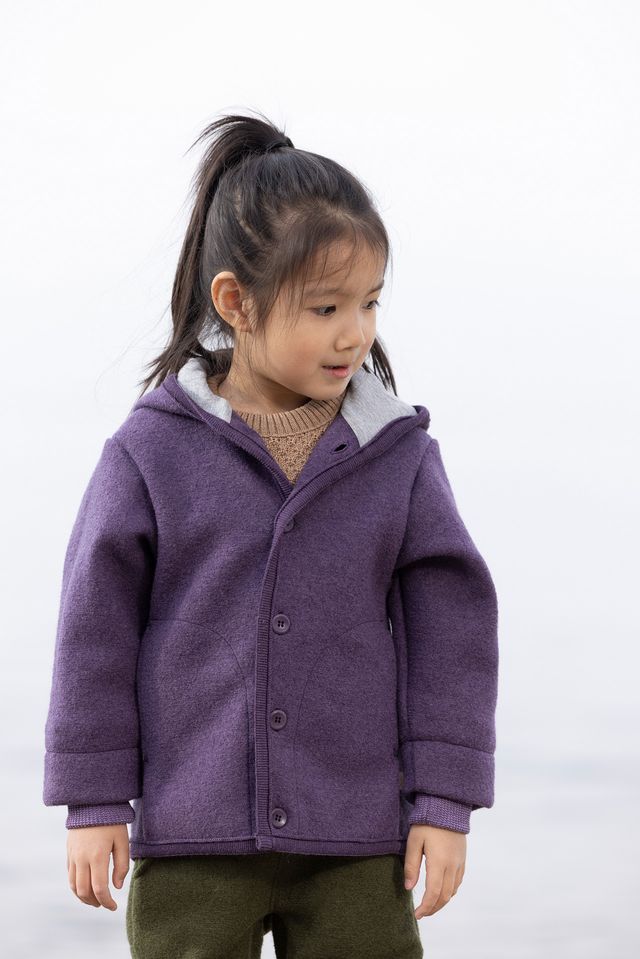 Boiled organic merino wool jacket with hood