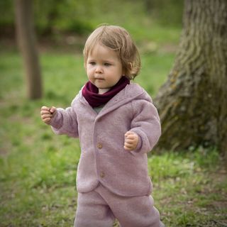 Baby merino wool fleece jacket with hood