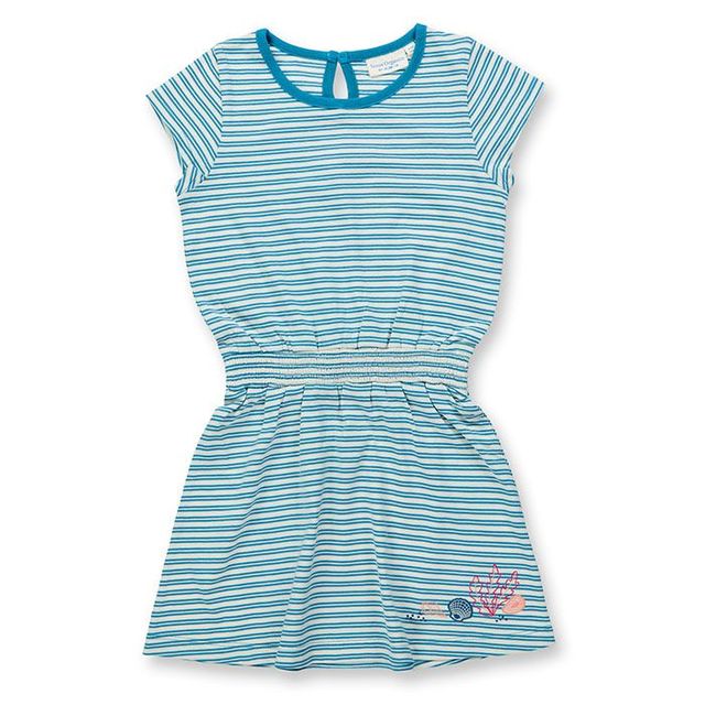Girls' striped cotton jersey dress with cap sleeves