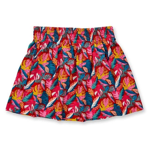 Girls' cotton slub jersey skirt with leaf print