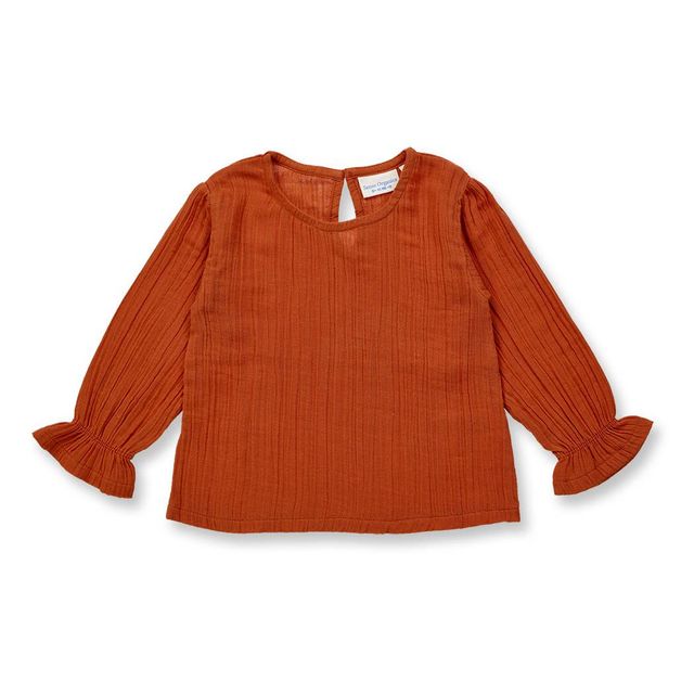 Girls' cotton muslin blouse with long gathered sleeves