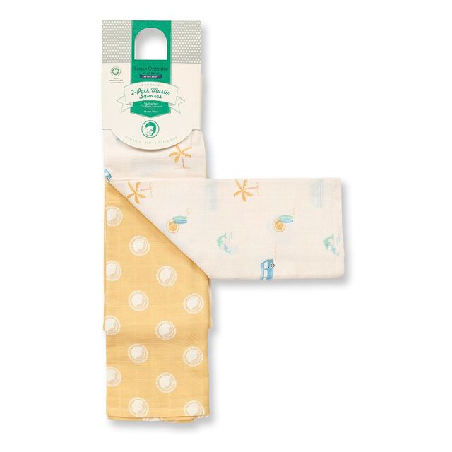 Baby organic cotton muslin cloths, pack of 2