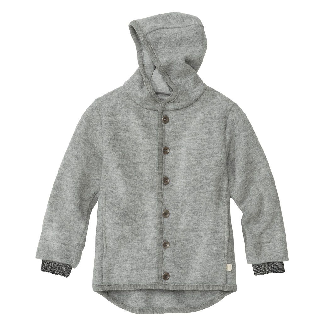 Kids' boiled merino wool hooded jacket
