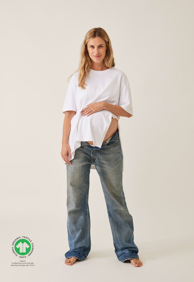 Maternity oversized T-shirt with side slit, heavy cotton jersey
