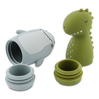 Baby silicone shark and dinosaur bath toys and teethers