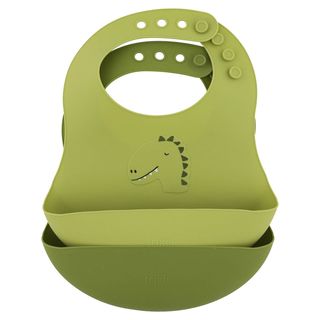 Silicone bibs with food-catching pocket, pack of 2
