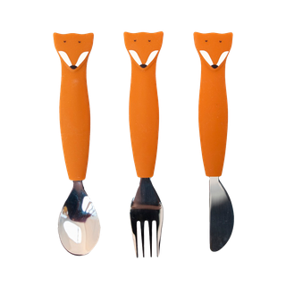 Kids' silicone and stainless steel cutlery set