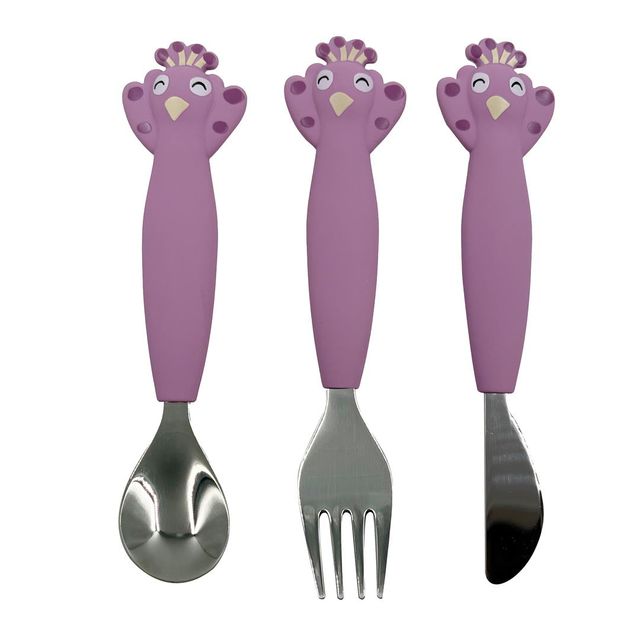 Kids' silicone and stainless steel cutlery set