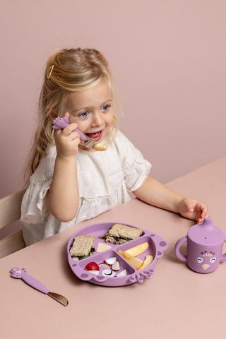 Kids' silicone and stainless steel cutlery set