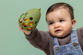 Dinosaur-shaped silicone sensory rattle