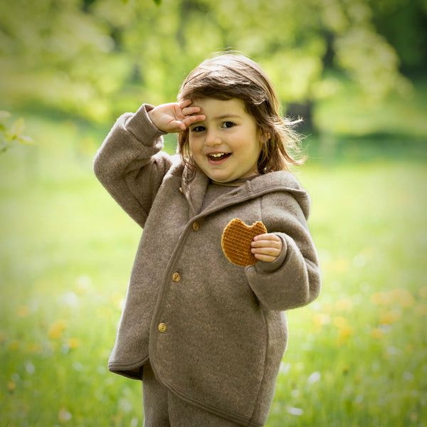 Baby and kids' merino wool fleece jacket with hood