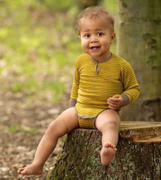 Baby merino wool and silk bodysuit with buttoned collar