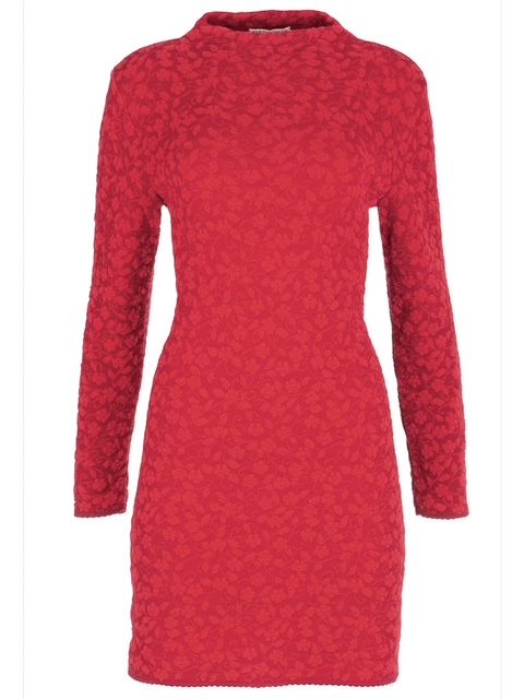 Women's wool and cotton jacquard knit dress with funnel collar