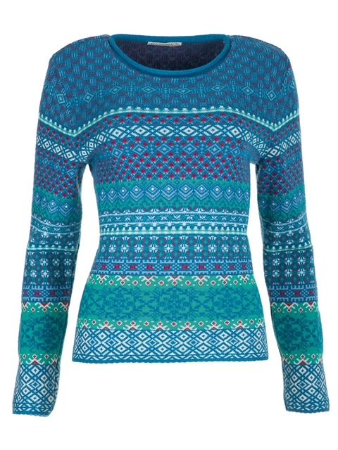 Women's crew-neck jacquard sweater (jumper) in wool and cotton