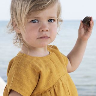 Baby woven cotton dress with checked print