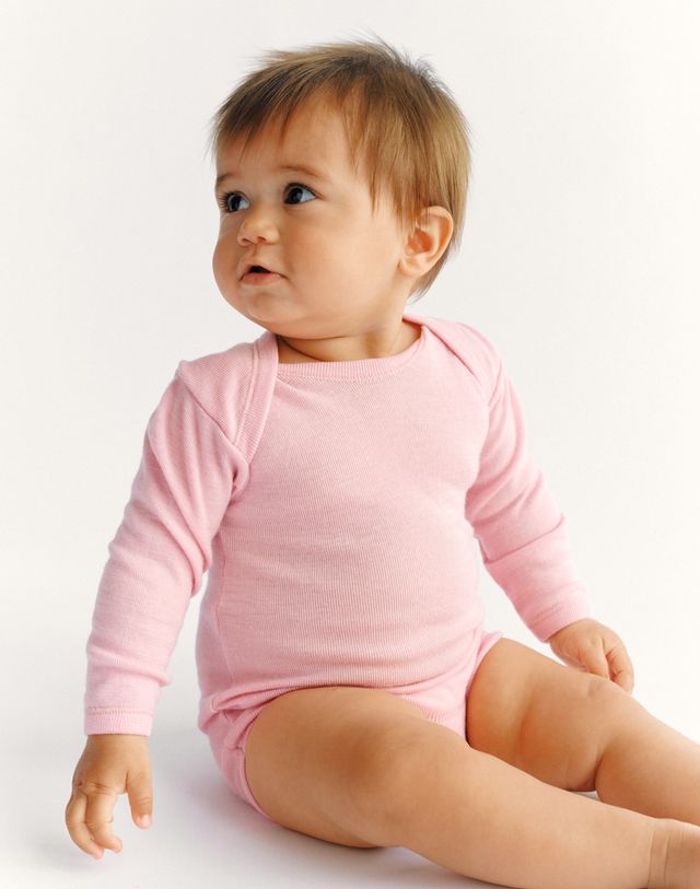 Baby merino wool long-sleeve envelope-neck bodysuit