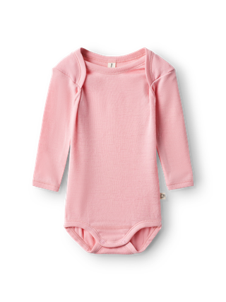 Baby merino wool long-sleeve envelope-neck bodysuit