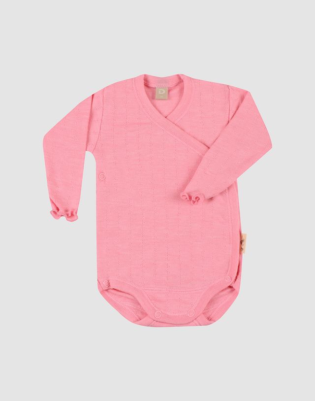 Baby merino wool and silk pointelle wrap bodysuit