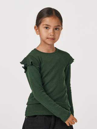 Kids' merino wool long-sleeve top with shoulder ruffles