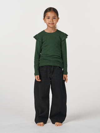 Kids' merino wool long-sleeve top with shoulder ruffles