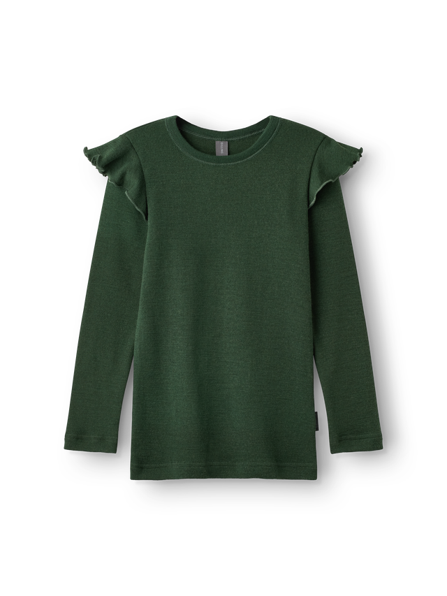 Kids' merino wool long-sleeve top with shoulder ruffles