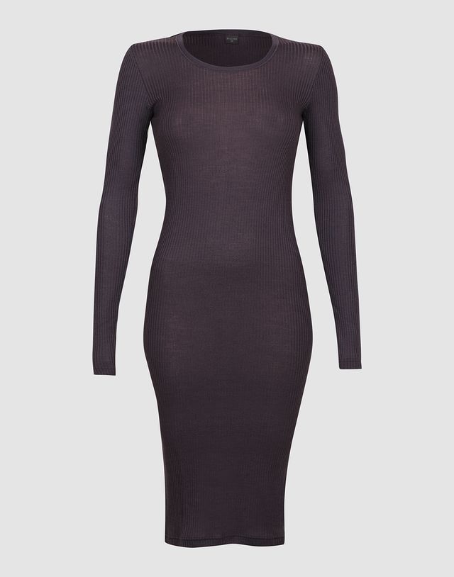 Women's merino wool ribbed long-sleeve midi dress