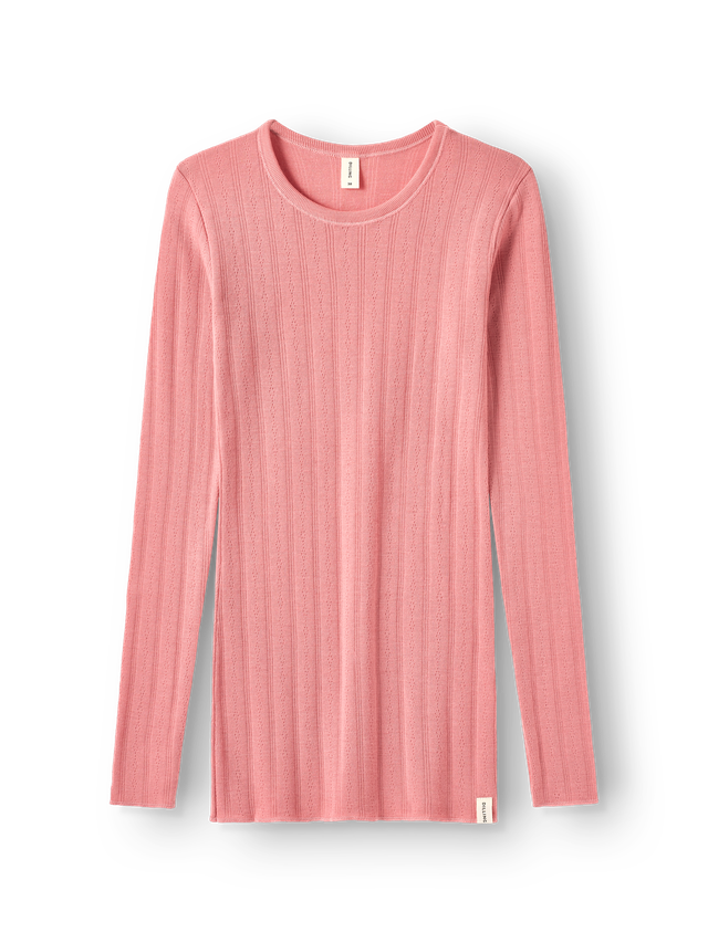 Women's merino wool pointelle long-sleeve crew-neck top