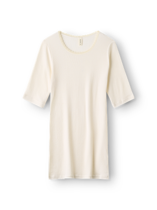 Women's merino wool and silk T-shirt with lace neckline