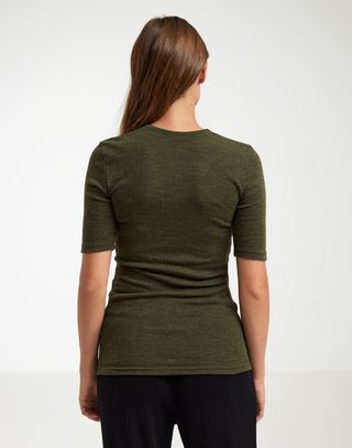 Women's merino wool wide-rib high-neck T-shirt