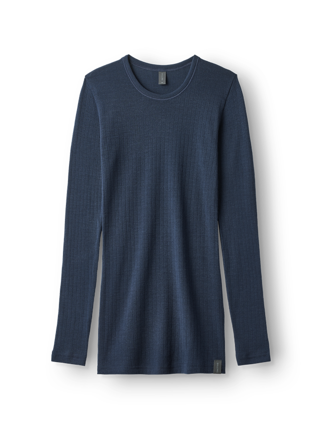 Women's wide-rib merino wool long-sleeve high crew-neck top