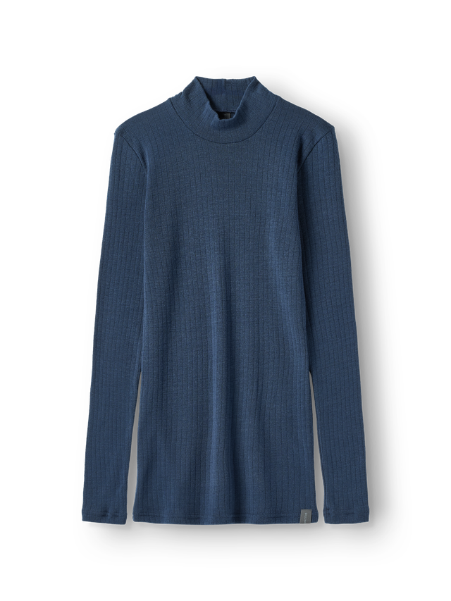Women's high-neck long-sleeve top in wide-rib merino wool