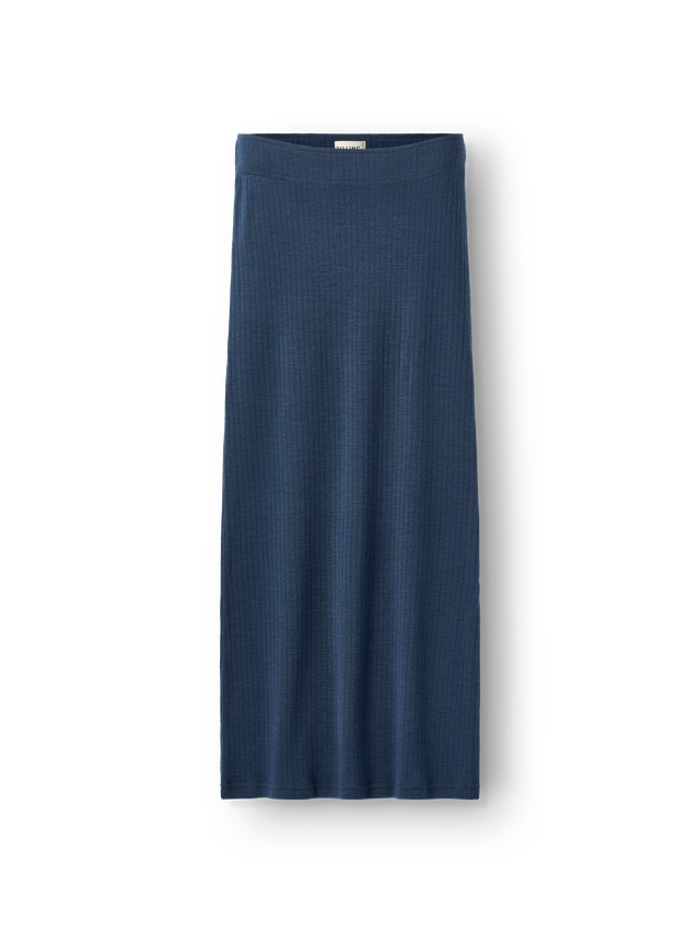 Women's merino wool rib-knit pencil skirt with side slit