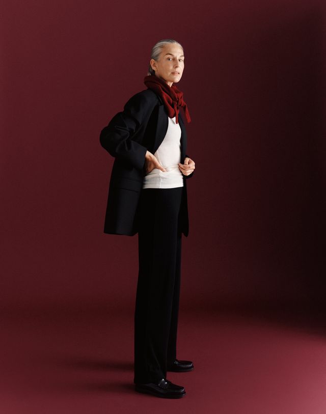 Women's merino wool wide-rib straight-leg trousers (pants)