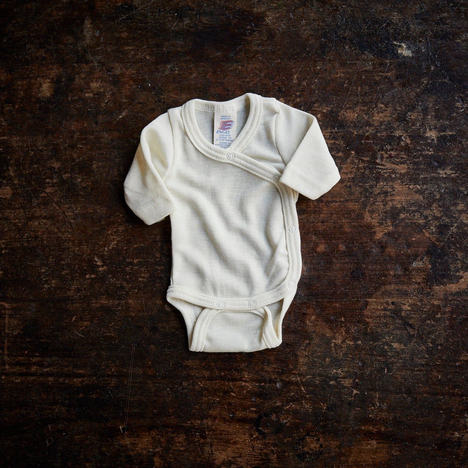 Baby merino wool and silk wrap bodysuit