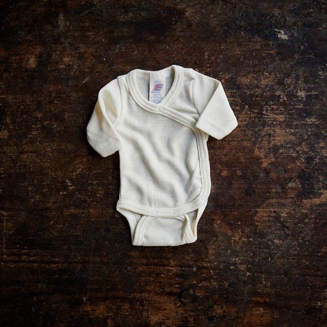Baby merino wool and silk wrap bodysuit