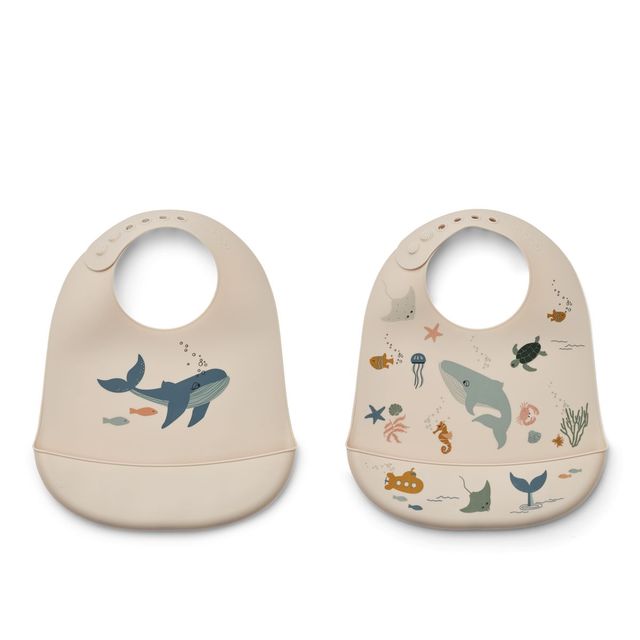 Silicone bibs with crumb catcher pocket, set of 2