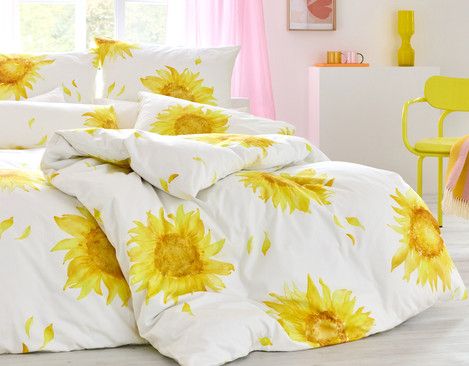 Sunflower print cotton satin bedding set