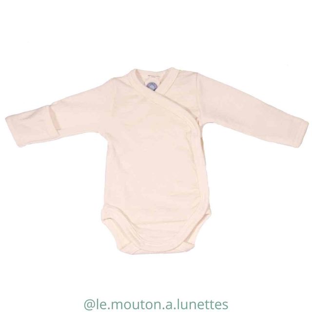 Baby merino wool and silk wrap bodysuit with fold-over cuffs