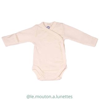 Baby merino wool and silk wrap bodysuit with fold-over cuffs