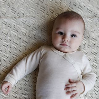 Baby merino wool and silk wrap bodysuit