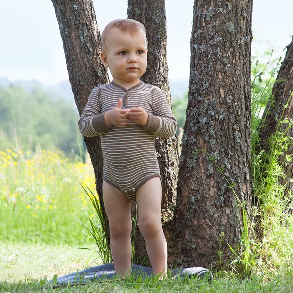 Baby merino wool and silk long-sleeve bodysuit (vest)