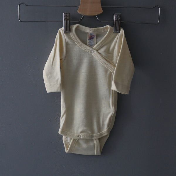 Baby merino wool and silk wrap bodysuit