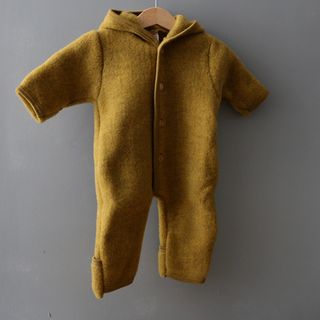 Baby merino wool fleece snugglesuit with hood