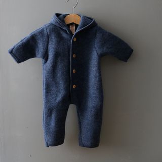 Baby merino wool fleece snugglesuit with hood