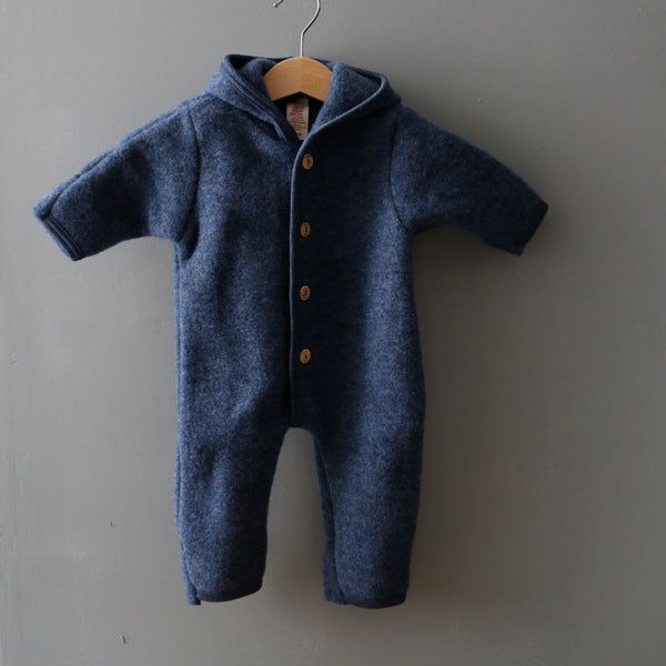 Baby merino wool fleece snugglesuit with hood