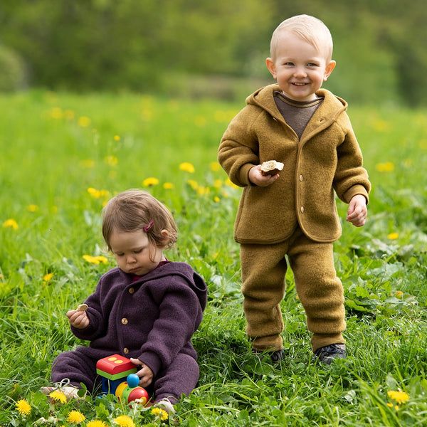 Baby merino wool fleece jacket with hood