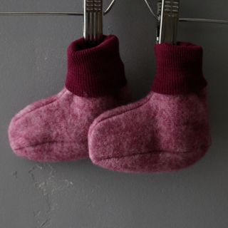 Baby merino wool fleece and cotton booties