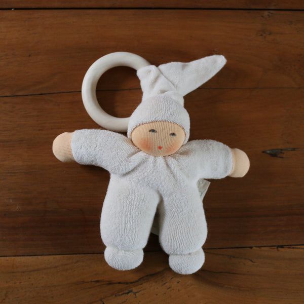 Gnome comforter doll with wooden teething ring
