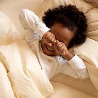 Cotton percale duvet cover, yellow stripe