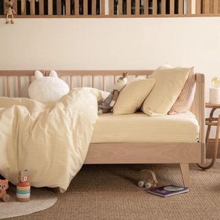 Cotton percale duvet cover, yellow stripe